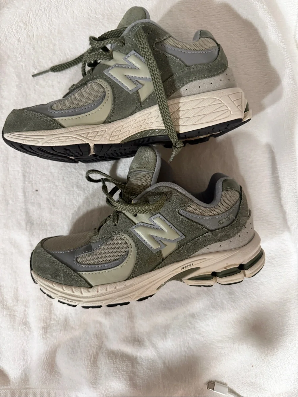 New Balance Kids Olive Green and Gray Sneakers